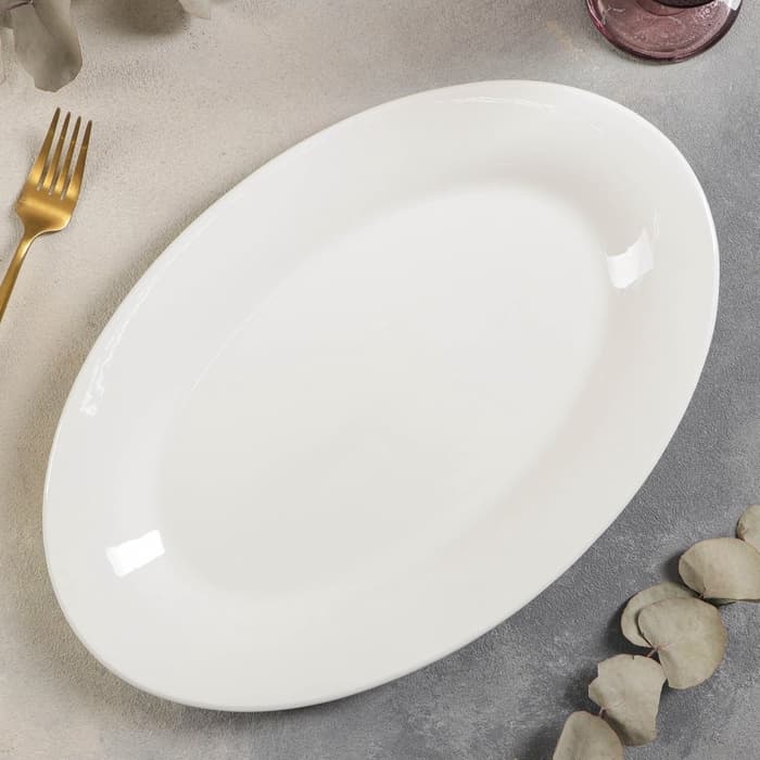 Блюдо сервировочное c утолщённым краем Доляна White Label, 37×23.5×3 см, фарфор, белое