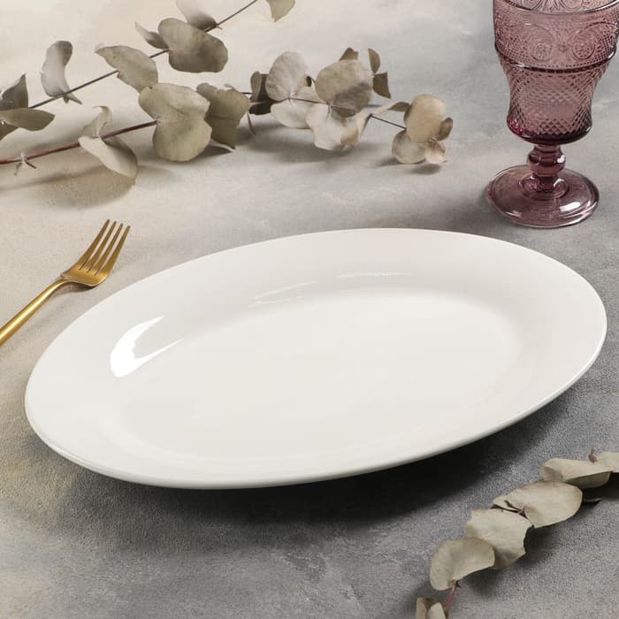 Блюдо сервировочное c утолщённым краем Доляна White Label, 37×23.5×3 см, фарфор, белое