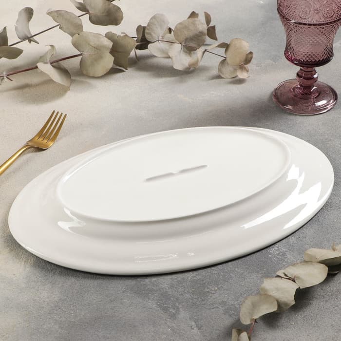 Блюдо сервировочное c утолщённым краем Доляна White Label, 37×23.5×3 см, фарфор, белое