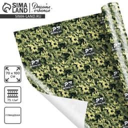 Бумага упаковочная глянец «Камуфляж», 23 февраля, 100×70 см