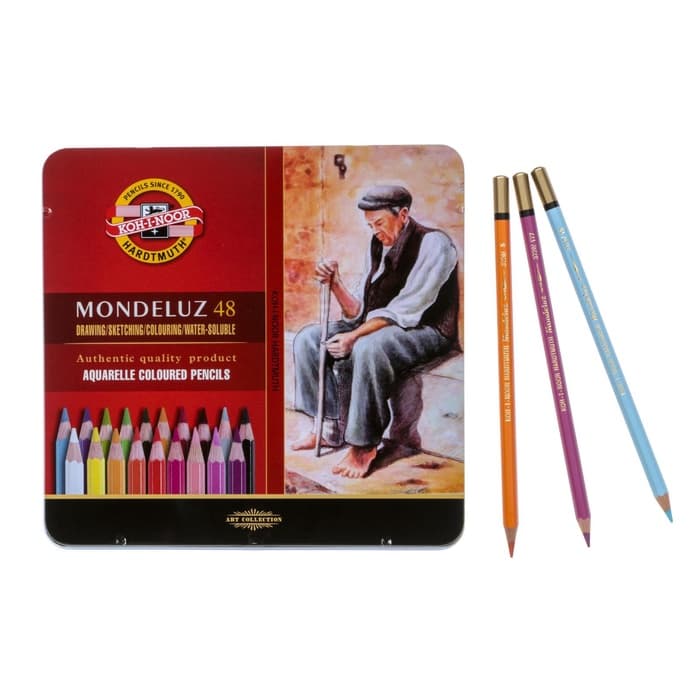 Карандаши цветные акварельные набор 48 цветов, Koh-I-Noor Mondeluz 3726, в металлическом пенале