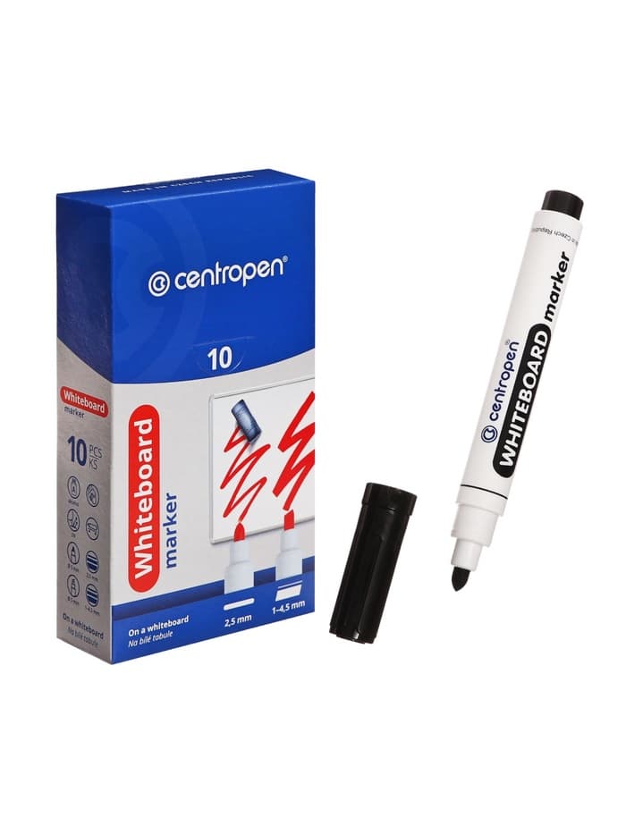 Маркер для доски Centropen 8559, узел 5.0 мм, ширина линии 2.5 мм/1-4.6 мм, спиртовой, чёрный