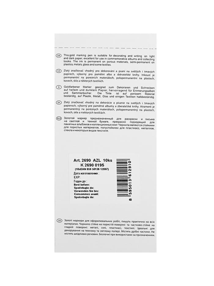 Маркер для декора Centropen 2690, перманентный, узел 3.8 мм, линия 1.5-3.0 мм, золотой
