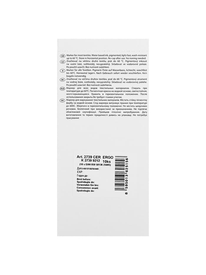 Маркер для ткани Centropen 2739, узел 3.9 мм, линия 1.8 мм, чёрный