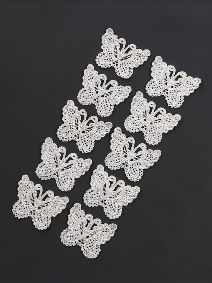 Аппликация для одежды «Бабочки», кружевная, 5.5×4 см, 10 шт., белая