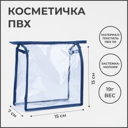 Косметичка на молнии, синяя/прозрачная
