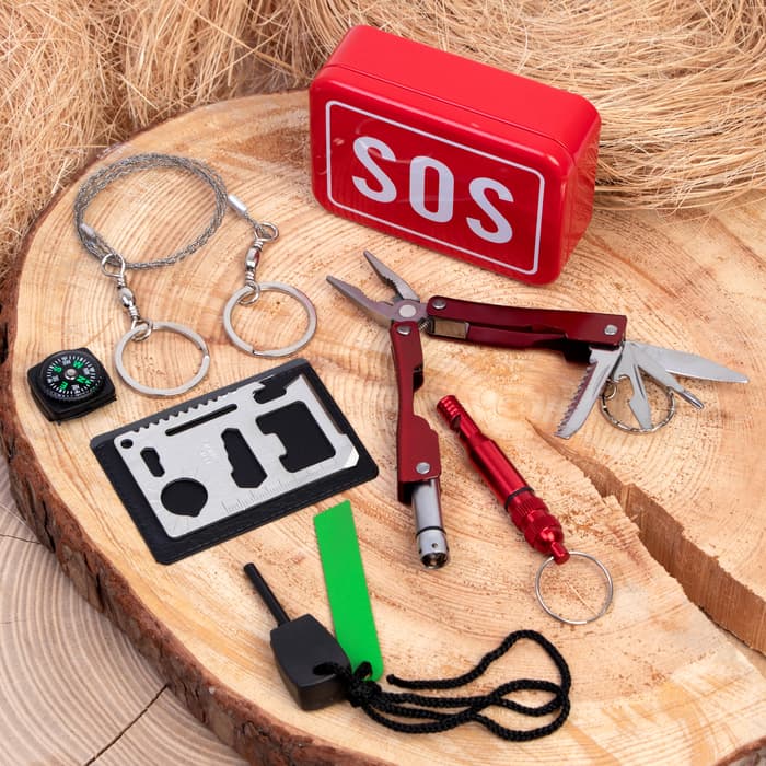 Набор для выживания 6 в 1: свисток, компас, цепь, карта выжив, кремень, универсальный нож