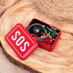 Набор для выживания 6 в 1: свисток, компас, цепь, карта выжив, кремень, универсальный нож