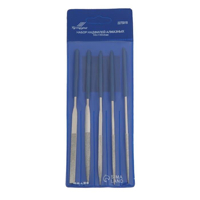 Набор надфилей алмазных ТУНДРА, обрезиненные рукоятки, 50×140×3 мм, 5 шт.