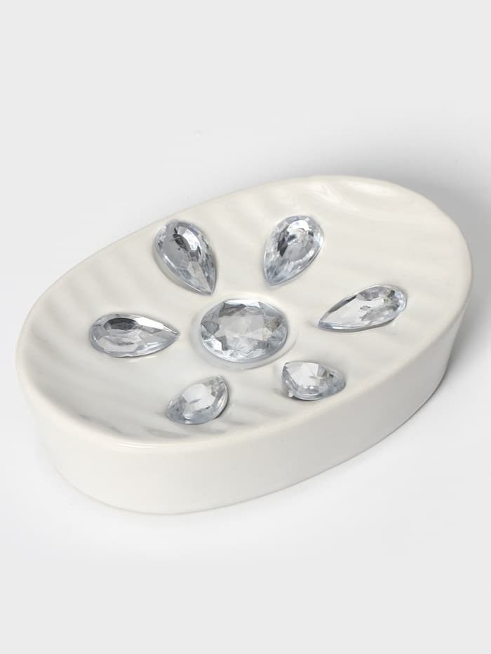 Аксессуары для ванной Доляна «Дерево», 4 предмета, дозатор 300 мл, мыльница, 2 стакана, белые