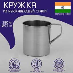 Кружка Доляна «Индия», 280 мл, d=7.1 см, нержавеющая сталь, хромированная