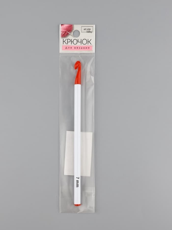 Крючок для вязания, d=7 мм, 16 см, белый, красный