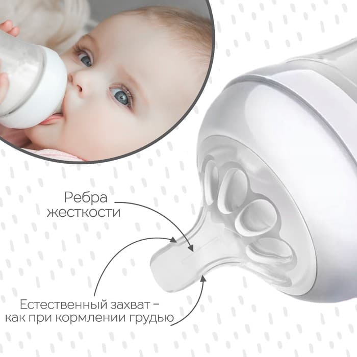 Соска на бутылочку M&B «Natural», антиколиковая, широкое горло Ø50 мм., от 3 мес., средний поток