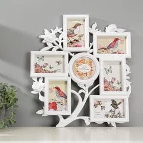 Фоторамка - коллаж на 7 фото 10×10 см, 9×13 см «Розовый сад», белая, 43.5×39 см