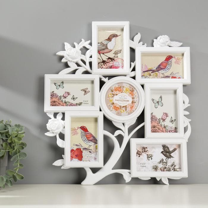 Фоторамка - коллаж на 7 фото 10×10 см, 9×13 см «Розовый сад», белая, 43.5×39 см