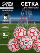 Сетка для переноски мячей ONLYTOP, на 8 мячей, нить 3 мм, 1.1 м, бело-красная