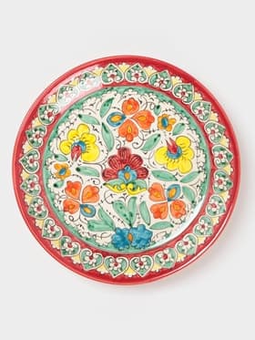 Ляган узбекский Риштанская Керамика «Турецкий узор», d=24.5 см, красный