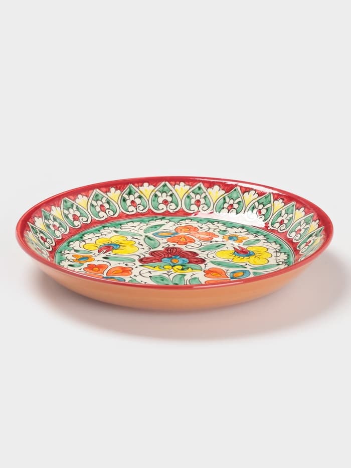 Ляган узбекский Риштанская Керамика «Турецкий узор», d=24.5 см, красный