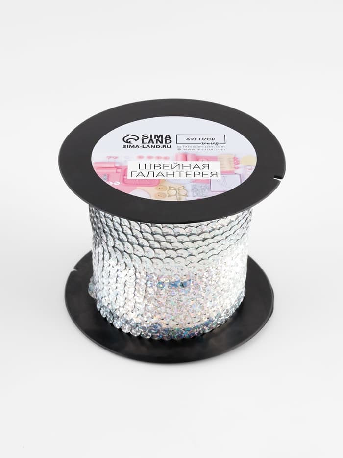 Пайетки на нити, голография, 6 мм, 91±1 м, цвет серебряный