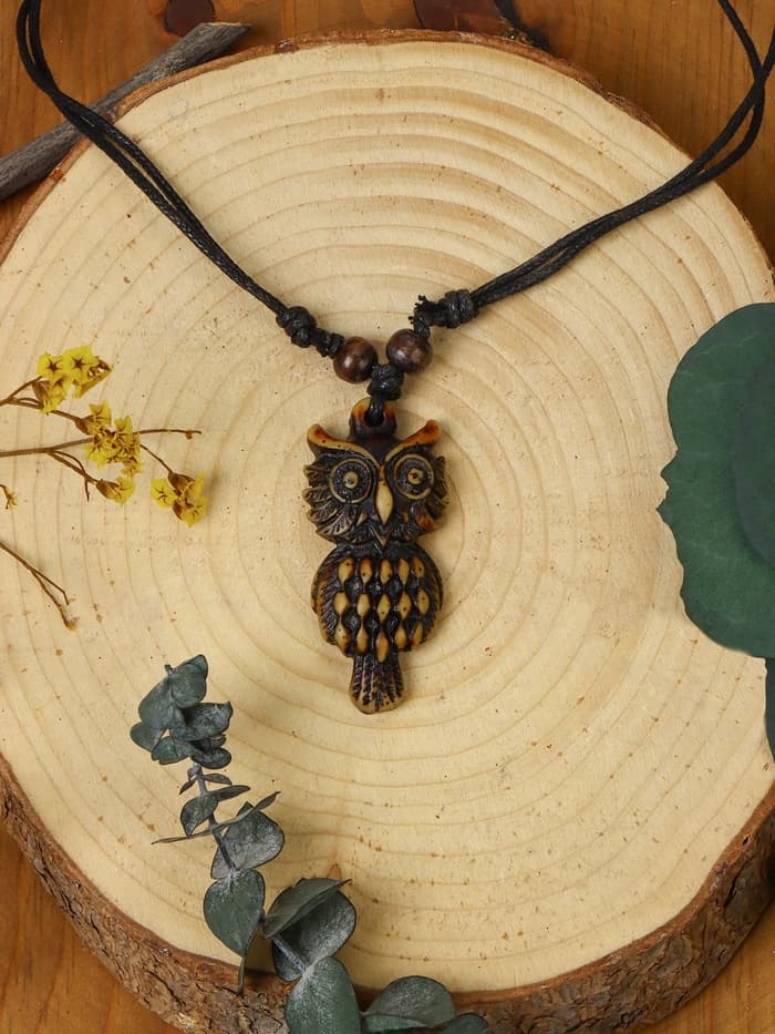 Кулон на шнурке «Филин», коричнево-чёрный на чёрном шнурке, 80 см