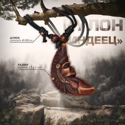 Кулон мужской «Индеец», коричнево-чёрный на чёрном шнурке, 40-80 см регулируется