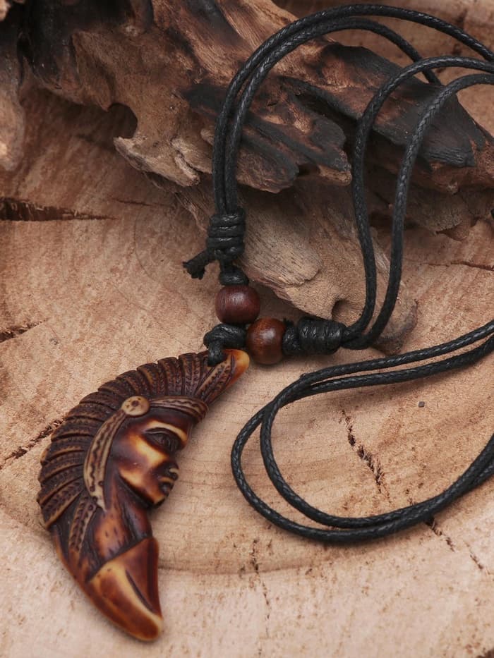 Кулон мужской «Индеец», коричнево-чёрный на чёрном шнурке, 40-80 см регулируется