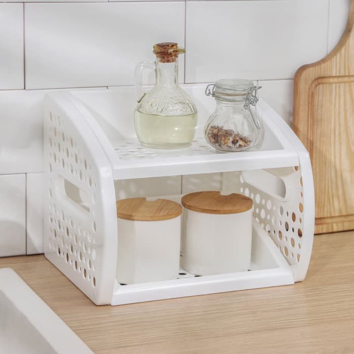Этажерка кухонная настольная 2-х секционная Альтернатива, пластик, 25×21×20 см, белая