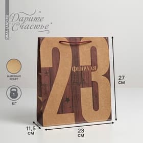 Пакет подарочный крафтовый, упаковка, «23 Февраля», ML 23×27×8 см