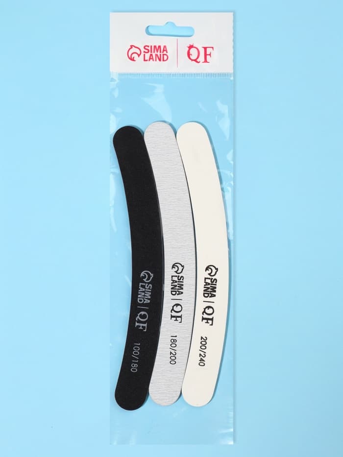 Набор пилок для ногтей, бумеранг, 100/180, 180/200, 200/240 грит, 18 см, 3 шт.