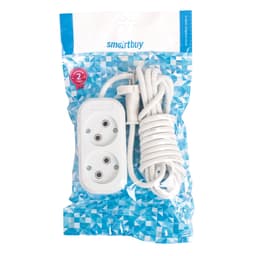 Удлинитель Smartbuy, 2 розетки, 3 м, 10 А, 2200 Вт, ПВС 2×1 мм², без заземления, белый