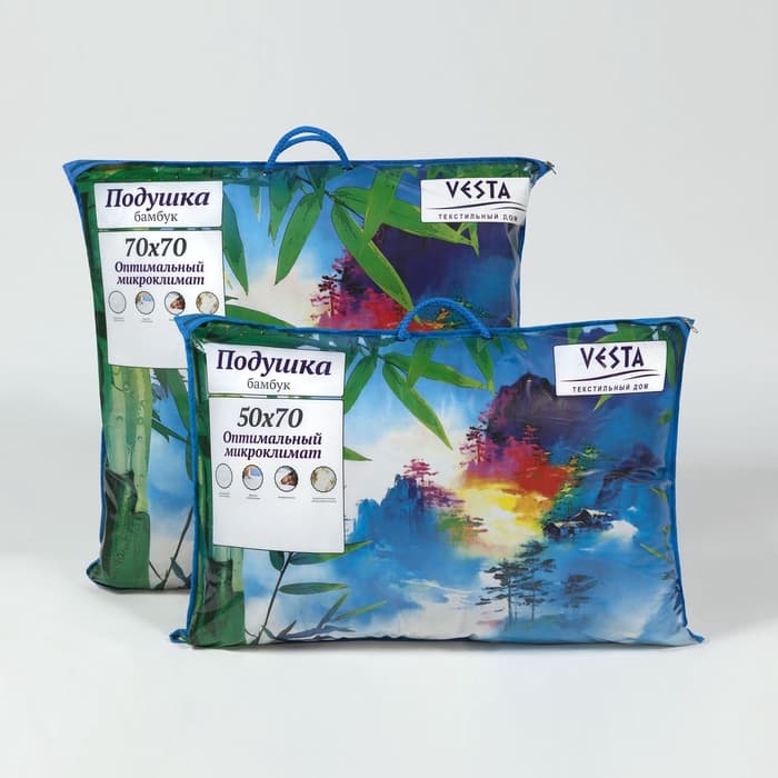 Подушка стёганная 50×70 см, бамбуковое волокно, ткань тик, п/э 100%