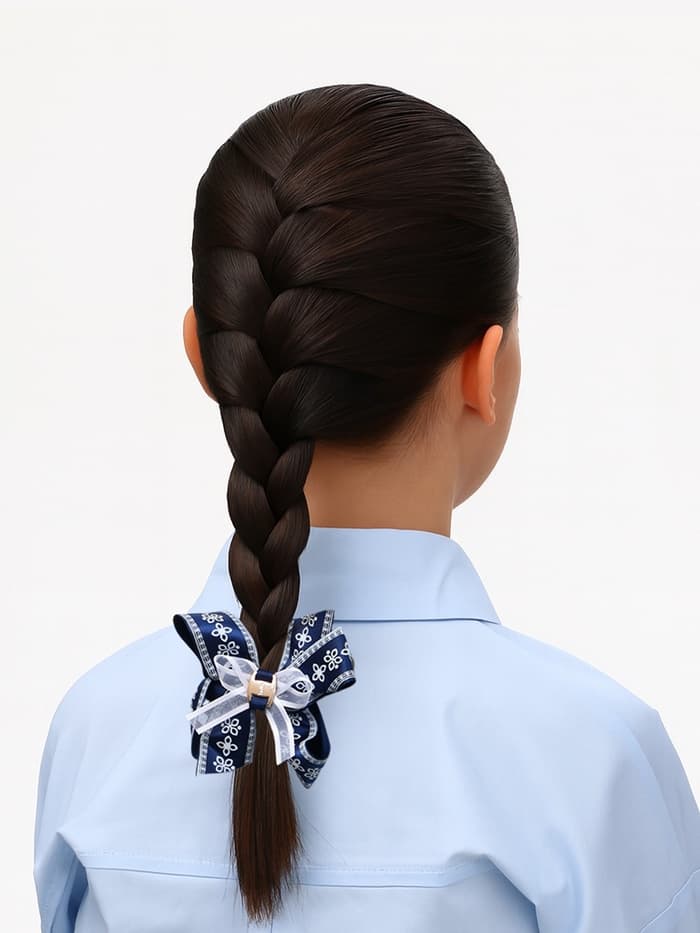 Бант для волос на резинке «Школьница», цветочный орнамент, 8 см, бело-синий