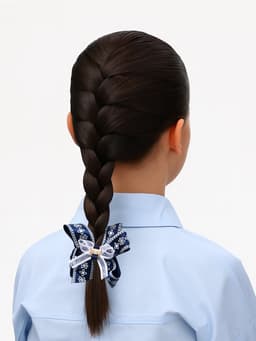 Бант для волос на резинке «Школьница», цветочный орнамент, 8 см, бело-синий
