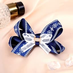 Бант для волос на резинке «Школьница», цветочный орнамент, 8 см, бело-синий