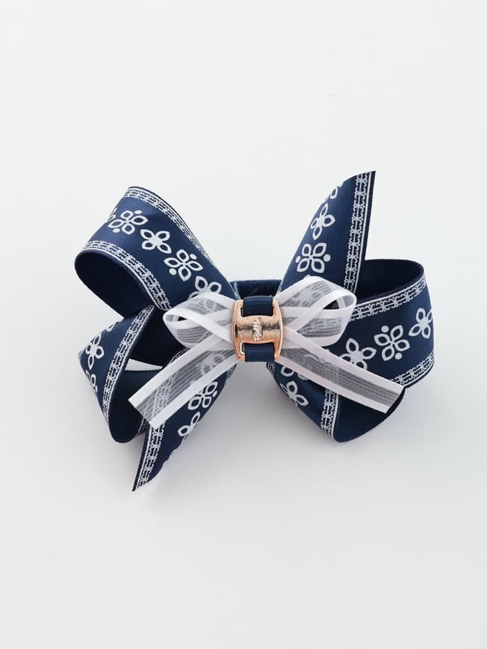 Бант для волос на резинке «Школьница», цветочный орнамент, 8 см, бело-синий