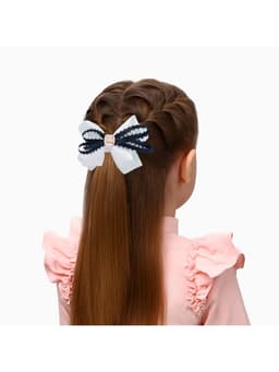 Бант для волос на резинке «Школьница», штрихи, 8 см, бело-синий