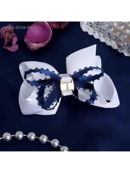 Бант для волос на резинке «Школьница», штрихи, 8 см, бело-синий