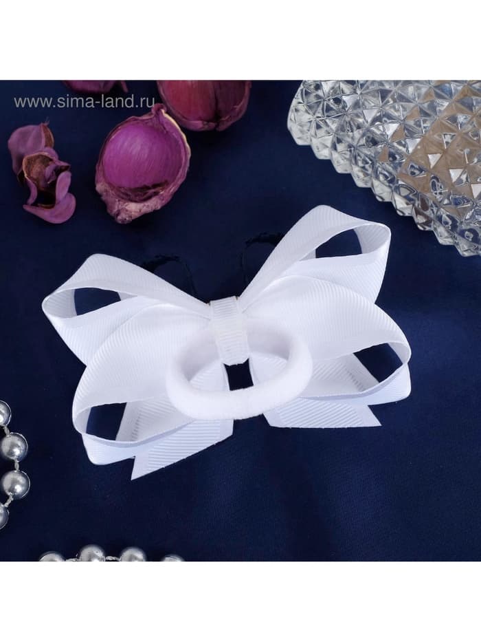 Бант для волос на резинке «Школьница», штрихи, 8 см, бело-синий