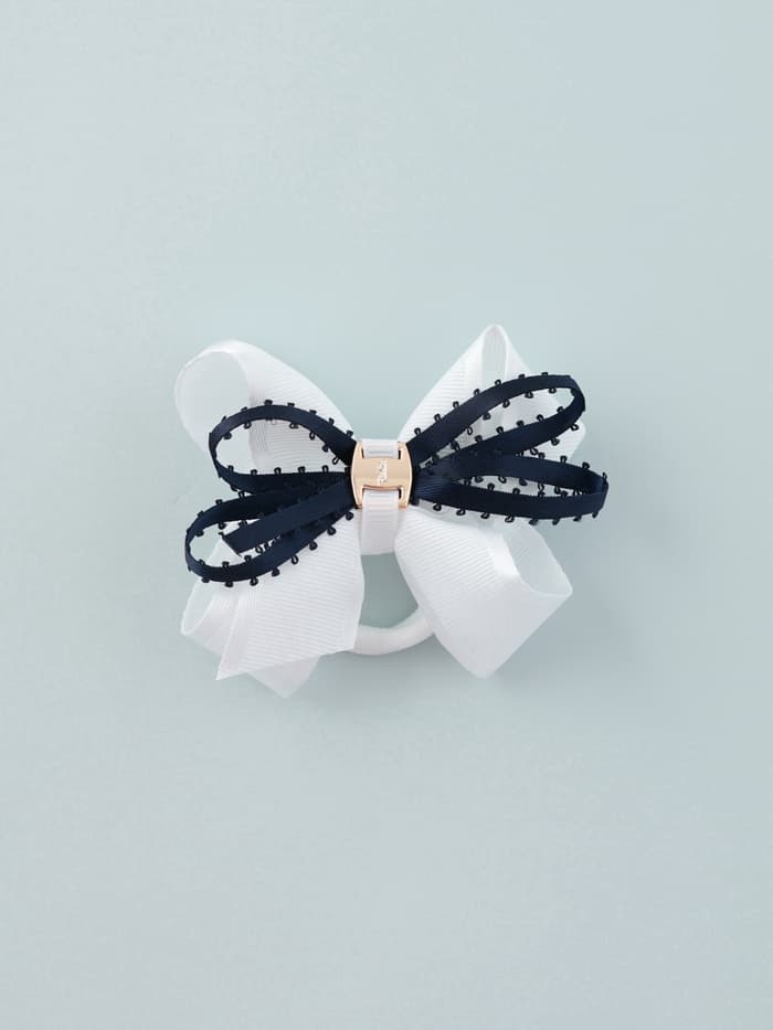 Бант для волос на резинке «Школьница», штрихи, 8 см, бело-синий
