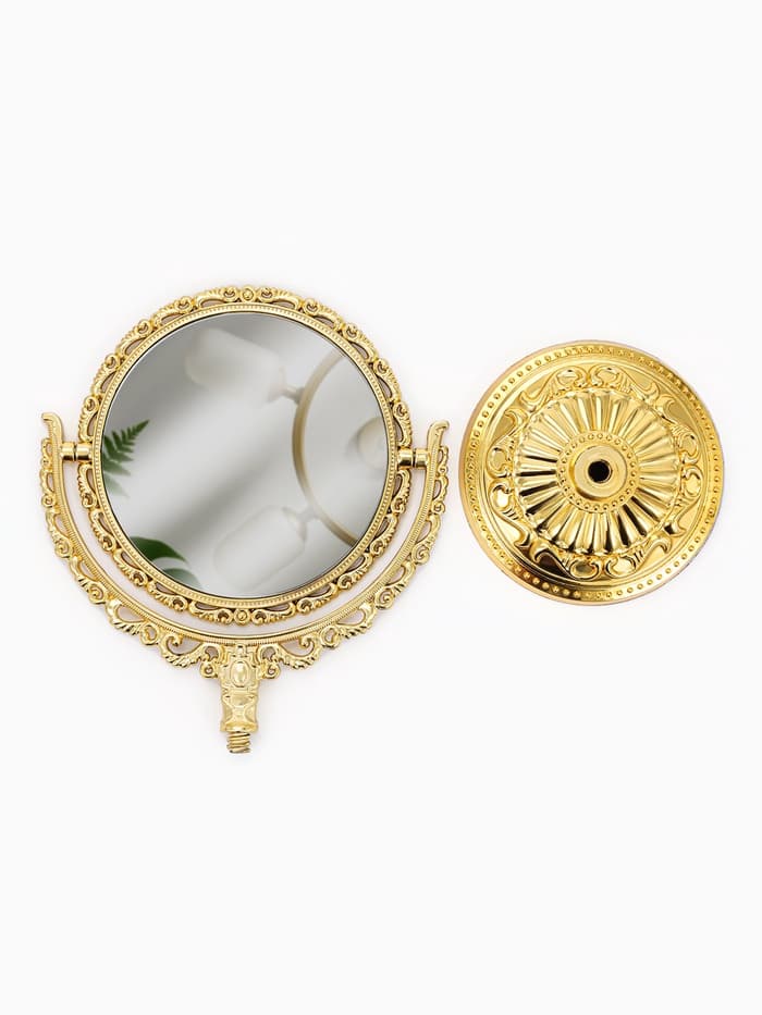 Зеркало декоративное, с увеличением х2, двустороннее, 13.8×17 см, (d=10 см), цвет золотой