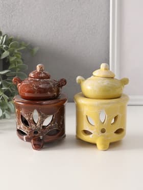 Аромалампа для эфирных масел «Чайник на колонне», под мрамор, 12×8.5×8.5 см, МИКС