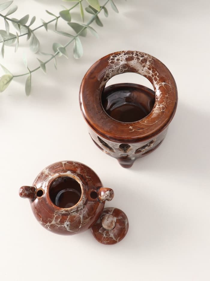 Аромалампа для эфирных масел «Чайник на колонне», под мрамор, 12×8.5×8.5 см, МИКС