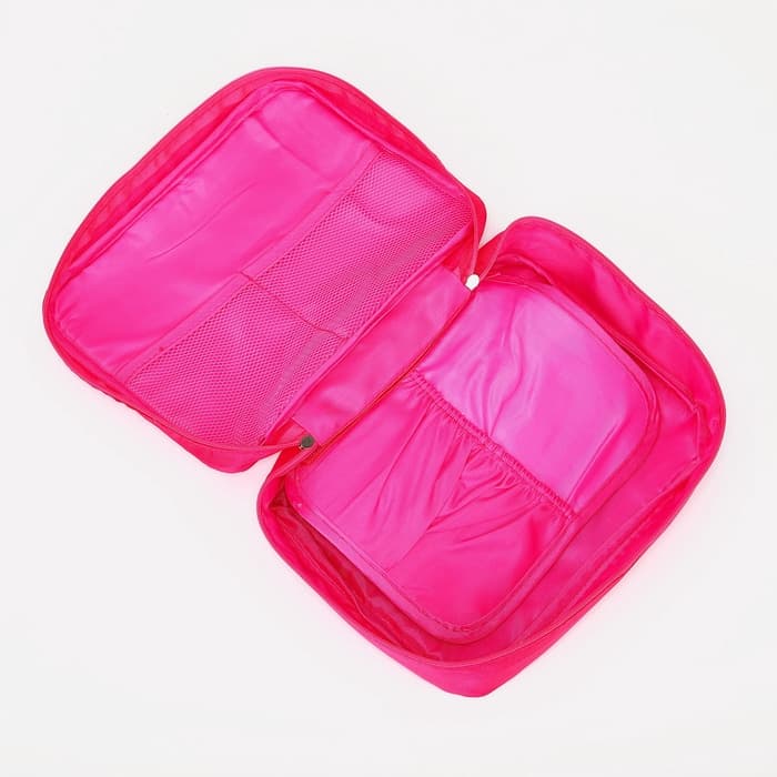 Косметичка - органайзер дорожная на молнии, с карманами, малиновая