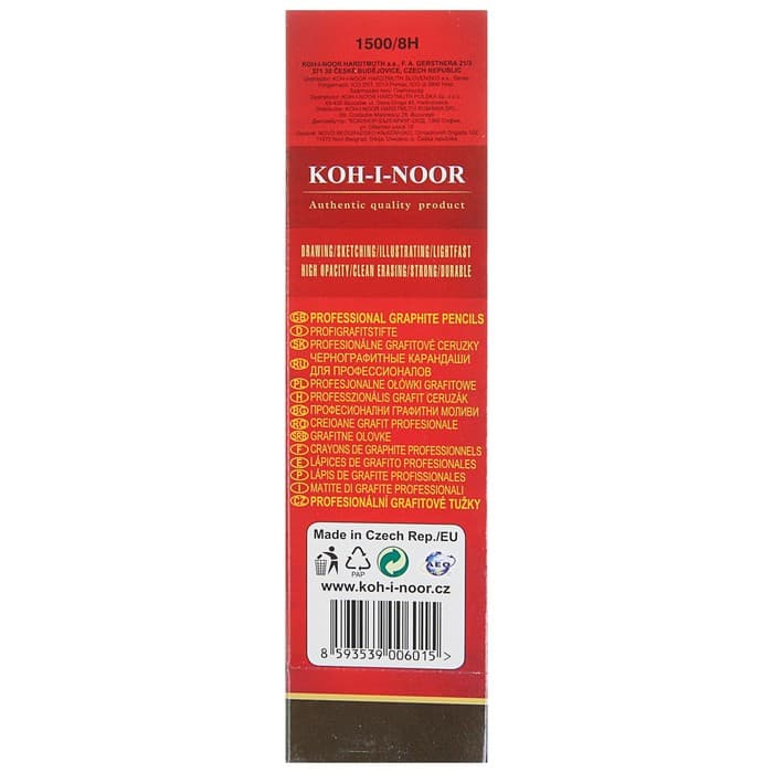 Карандаш чернографитный Koh-I-Noor 1500, 8H, шестигранный, деревянный, жёлтый корпус