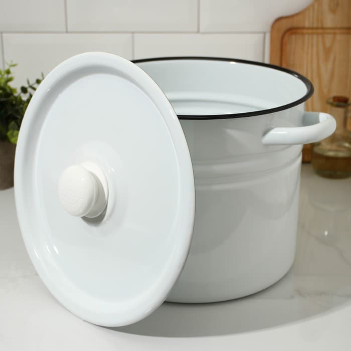 Кастрюля эмалированная, 9 л, d=21 см, с крышкой, без деколи, белая