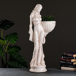 Фигура - кашпо для цветов «Девушка в платье», 1.2 л, 84×23×35 см, гипс, бежевое