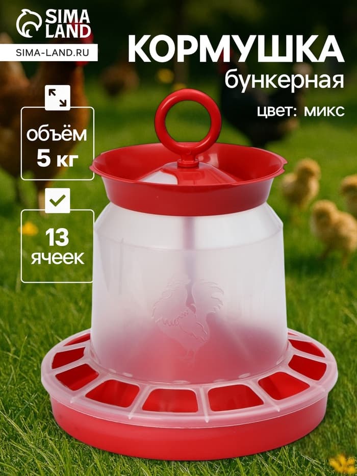 Кормушка бункерная для домашней птицы на 5 кг, цвет МИКС