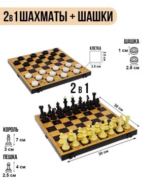 Настольные игры 2 в 1 «Семейная»: шахматы, шашки, доска пластик 30×30 см