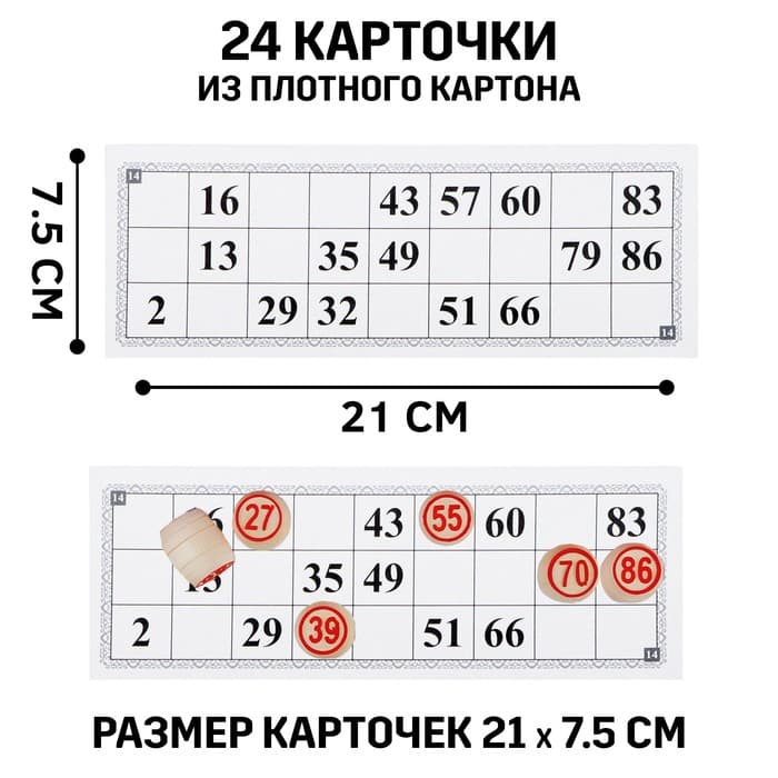 Русское лото «Семейное», 24 карточки, 50 фишек, 90 бочонков