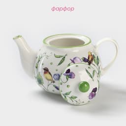 Заварочный чайник Доляна «Зелёный сад», 900 мл, фарфор, белый